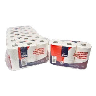 214060: Papier toilette traditionnel - tissu pur - 2 plis - 400 coupons - gaufré - BLANC - 42 rouleaux (7x6) (film temporaire non imprimé)