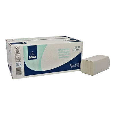 773068: Essuie-mains V-fold+ - tissu recyclé - 2 plis - 34,5 x 25 cm - BLANC - 2400 pièces (15x160)