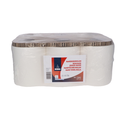 774802: Rouleau essuie mains autocut - tissu pur - 2 plis - 150 m x 21 cm - BLANC - 6 rouleaux