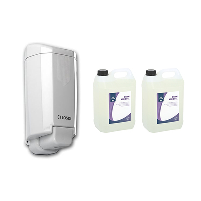 777927: Pack hygiène 1: Distributeur de savon Malaga + 2 x 5L Roam Alco-Gel