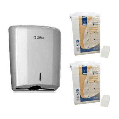 773200: Pack hygiène 5: Distributeur essuie-mains Malaga + 2 x essuie-mains singlefold 4000 pièces