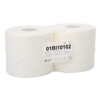 Bobine d'essuyage maxi - tissu pur - 2 plis - 300 m x 19.4 cm - 1000 feuilles - BLANC - 2 rouleaux