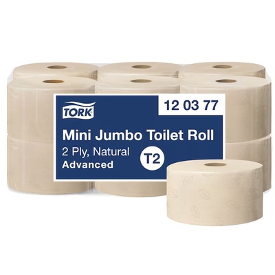 Tork Advanced Mini Jumbo toiletpapier - 2 laags - 170 m x 9,4 cm - 850 vel - 12 rollen - NATUREL - 120377
