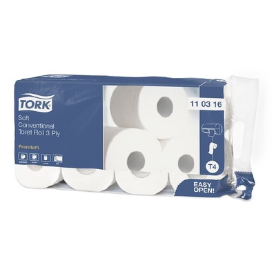 Tork Premium traditioneel toiletpapier - zacht - 3 laags - 29,5 m x 9,4 cm - 250 vel - 9 x 8 rollen - WIT - 110316