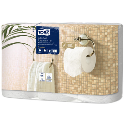 Tork Premium traditioneel toiletpapier - extra zacht - 4 laags - 150 vel - 7 x 6 rollen - WIT - 110406
