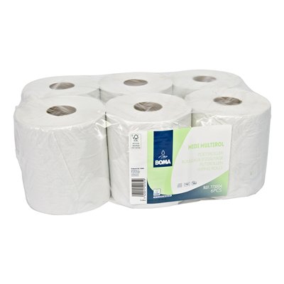 Midi Centerfeed Multirol - tissu recyclé - 1 pli - 300 m x 19.5 cm - BLANC - 6 rouleaux