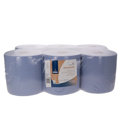 Midi Centerfeed Multirol - tissu recyclé - 1 pli - 300 m x 20 cm - BLEU - 6 rouleaux