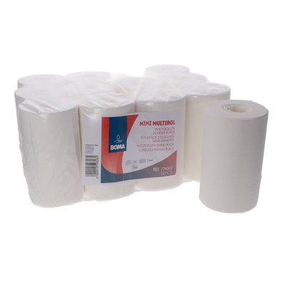 Mini Centerfeed Multirol - tissu pur - 1 pli - 120 m x 20 cm - BLANC - 12 rouleaux