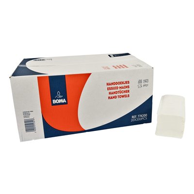 Essuie-mains Singlefold - tissu pur - 2 plis - 24 x 21 cm - BLANC - 4000 pièces (20x200)