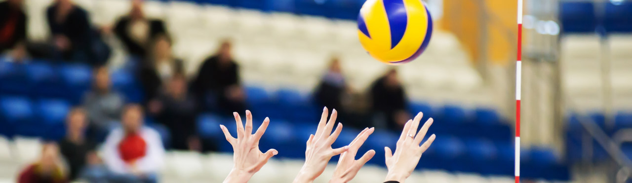 Mains en l'air devant un filet de volley-ball