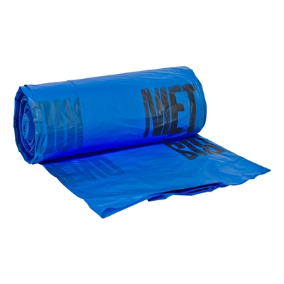 625708: Sac HD - 90 x 120 cm - T40 - 195 l - BLEU - rouleau 25 pièces avec impression DECHETS MEDICAUX SANS RISQUE