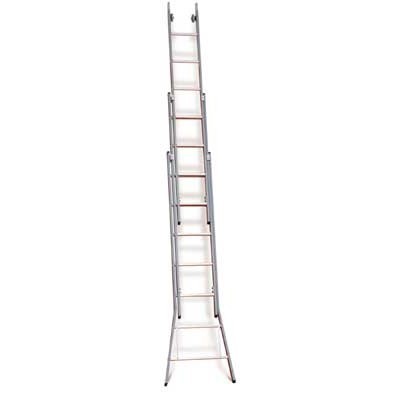 660311: Échelle de laveurs de vitres 3 éléments avec base évasée - 3 x 11 marches - 4,20/9,80 m - 31 kg - distance de l"échelon 35 cm
