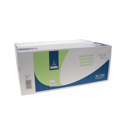 773100: Essuie-mains Singlefold - tissu recyclé - 2 plis - 23 x 24 cm - BLANC - 3750 pièces (15x250)