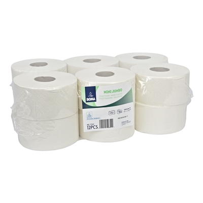 773311: Papier toilette Mini Jumbo - tissu recyclé - 2 plis - 180 m - BLANC - 12 rouleaux