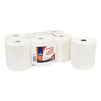 774955: Bobine d'essuyage - tissu pur - 3 plis - 100 m x 20 cm - BLANC - 6 rouleaux