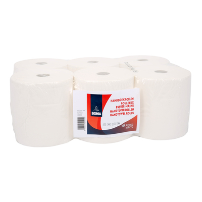 774150: Rouleau essuie mains autocut - tissu pur - 2 plis - 150 m x 20 cm - BLANC - 6 rouleaux