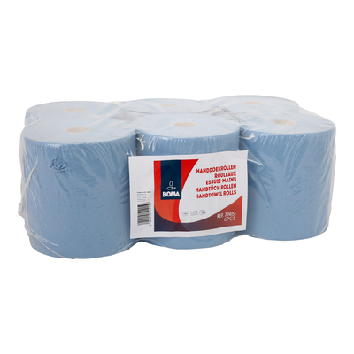 774955: Rouleau essuie mains autocut - tissu pur - 2 plis - 150 m x 20 cm - BLEU - 6 rouleaux