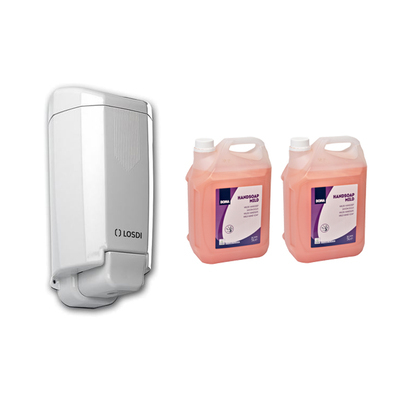 777925: Pack hygiène 3: Distributeur de savon Malaga + 2 x 5L Handsoap Mild